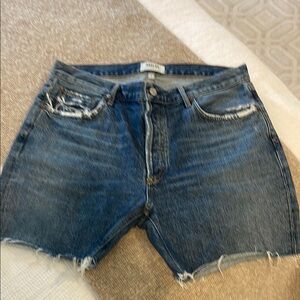 Agolde Rumi Dark Wash Denim Bermuda Cutoff Shorts